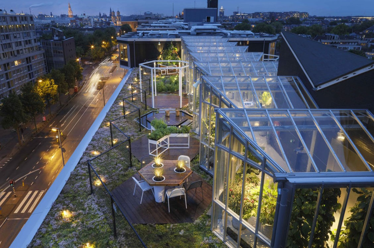 Modern urban retreat hotel with rooftop meeting space in Amsterdam